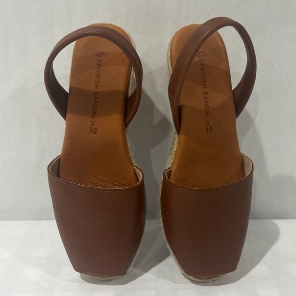 Spanish Sandle Co. Caramel Espadrille Wedge Leather Women’s Sandals Size 7.5 - Picture 5 of 7